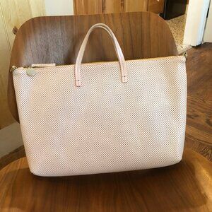 Clare V Perforated Leather Attaché Tote Bag, Ballet Pink